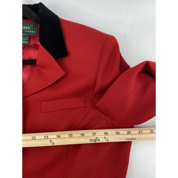 Vintage Lauren Ralph Lauren Blazer Womens Medium Red Equestrian Velvet Collar - Picture 5 of 12